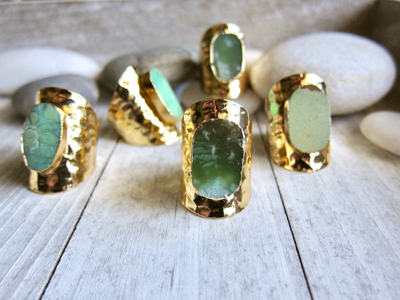 Jade Ring Gold Chrysoprase Ring Gold Statement Ring Green - Etsy