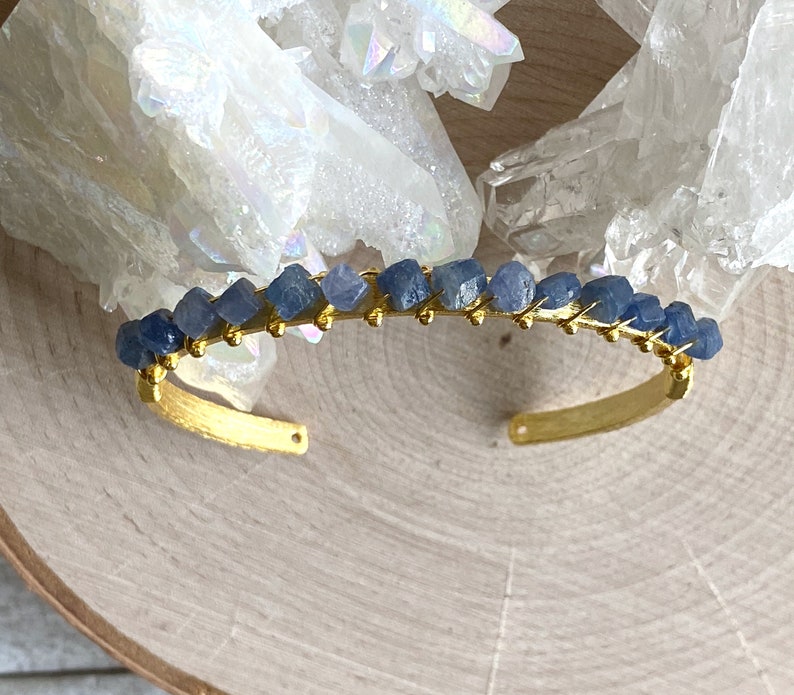 Sapphire Bracelet,Raw Sapphire Bracelet,Rough Sapphire Cuff,Sapphire Bangle,Raw Stone Braclet,Blue Gemstone Bracelet,Birthstone Jewelry image 5