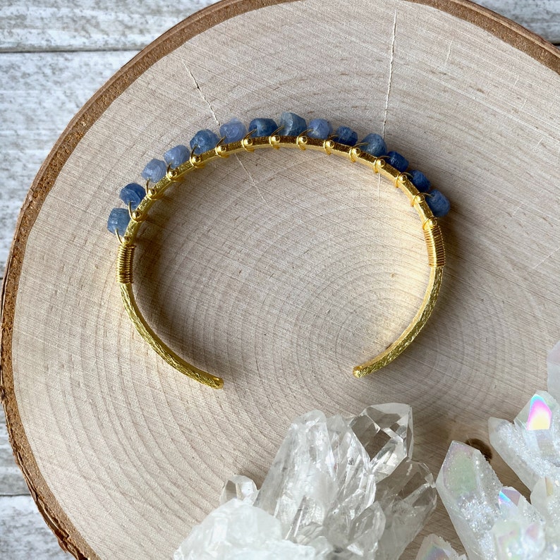 Sapphire Bracelet,Raw Sapphire Bracelet,Rough Sapphire Cuff,Sapphire Bangle,Raw Stone Braclet,Blue Gemstone Bracelet,Birthstone Jewelry image 3