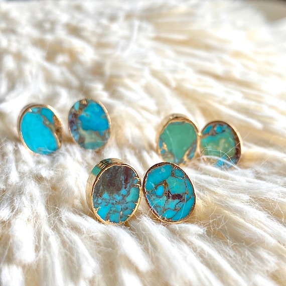 Genuine Turquoise Earrings,turquoise Studs Earrings,turquoise Jewelry,raw  Stone Earrings,turquoise Earrings,turquoise Earrings Studs Gold - Etsy