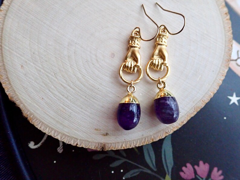 Amethyst Drop Earrings Raw Crystal Earrings Gold Amethyst Etsy