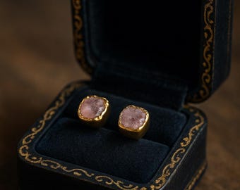 Tiny Raw Ruby Stud Earrings, Dainty Ruby Earrings, Ruby Jewelry, Raw Birthstone Earrings, Small Gemstone Earrings, July Birthstone
