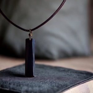 Men&#39;s Leather Stone Necklace,Obsidian Necklace Men,Leather Necklace for Men,Black Stone Pendant,Man Necklace Rectangle Stone,Mens Jewelry