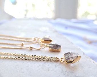 Herkimer Diamond Necklace,Raw Diamond Necklace, Dainty CrystalPendant Necklace,Gold Fill Gemstone Neklace, April Birthstone Jewelry Gift Her