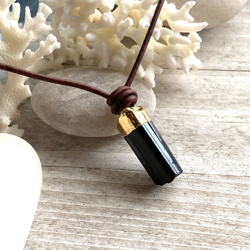 Men/'s Leather Necklace,Black Tourmaline Necklace,Mens Stone Necklace,Black Tourmaline Pendant,Man Necklace,Black Stone Necklace,Mens Jewelry