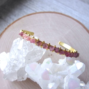 Dainty Gemstone Cuff Bracelet, Pink Tourmaline Bracelet, Natural Gemstone Bangle, Pink Crystal Bracelet, Gift for Gem Lovers, Gift for Girls image 7