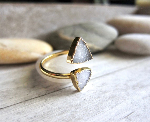 Druzy Ring Adjustable Gemstone Ring geode Agate Ring Double