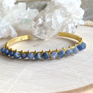 Sapphire Bracelet,Raw Sapphire Bracelet,Rough Sapphire Cuff,Sapphire Bangle,Raw Stone Braclet,Blue Gemstone Bracelet,Birthstone Jewelry image 1