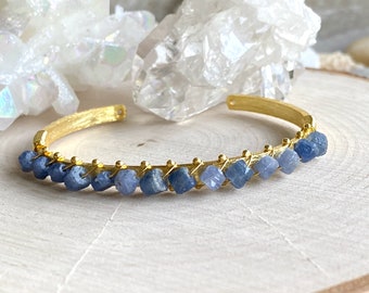 Sapphire Bracelet,Raw Sapphire Bracelet,Rough Sapphire Cuff,Sapphire Bangle,Raw Stone Braclet,Blue Gemstone Bracelet,Birthstone Jewelry