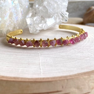 Dainty Gemstone Cuff Bracelet, Pink Tourmaline Bracelet, Natural Gemstone Bangle, Pink Crystal Bracelet, Gift for Gem Lovers, Gift for Girls image 3