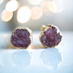 Natural Ruby Stud Earrings, Ruby Gemstone Posts, Raw Ruby Studs Earrings Gold, Ruby Jewelry,July Birthstone Jewelry, Dainty Ruby Earrings