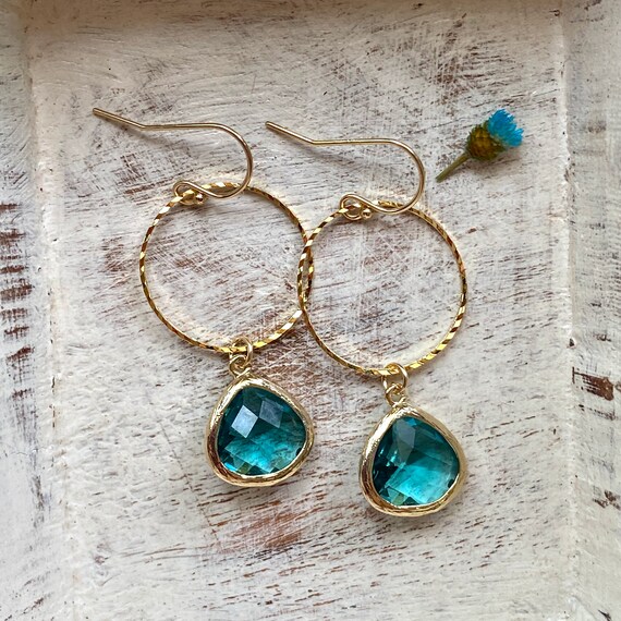 green earrings teal blue earrings