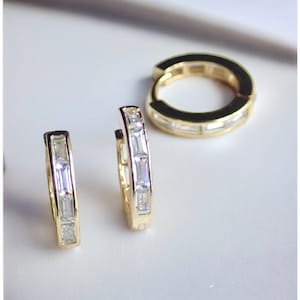 Gold Hoop Earrings Diamond Huggies, Crystal Gemstone Hoops, Small Gold Hoops, Gold Huggie Earrings, , Inlaid Hoop Earrings, Gift for Her