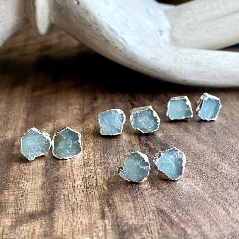Aquamarine Earrings Silver Aquamarine Stud Earrings Raw Etsy UK