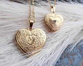 Collar de medallón de foto de corazón inicial, collar de medallón grabado imagen personalizada joyería personalizada collar impermeable regalo de cumpleaños