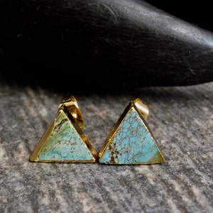 Turquoise Studs Earrings, Triangle Raw Gemstone Earrings, Minimalist Jewelry, December Birthstone, Gold Raw Stone Earrings, Dainty Turquoise image 6