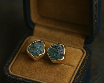 Raw Emerald Stud Earrings, May Birthstone Earrings,  Emerald Jewelry, Natural Emerald Earrings, Green Crystal Studs, Bridesmaid Gift Idea