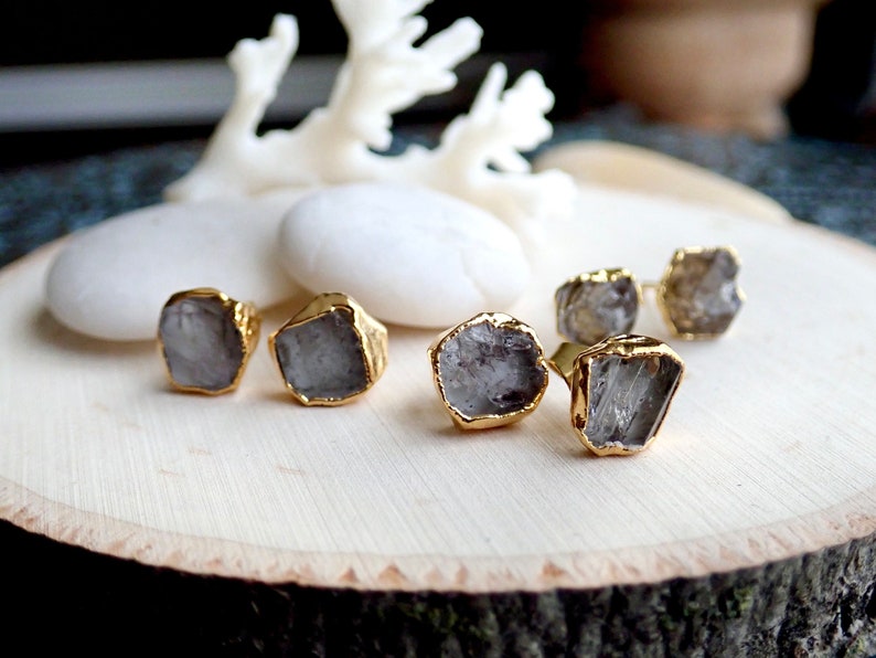Raw Herkimer Diamond Stud Earrings, Birthstone Jewelry Gift, Herkimer Diamond Posts, Natural Crystal Gemstone Earrings,Diamond Jewelry image 1