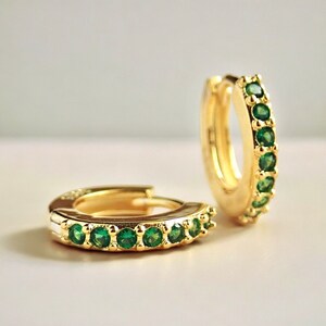 Emerald Starburst Pavé Huggie Hoop Earrings