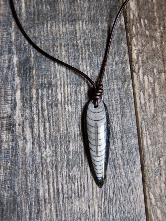 Men s Necklace mens Leather Necklace fossil Necklace orthoceras