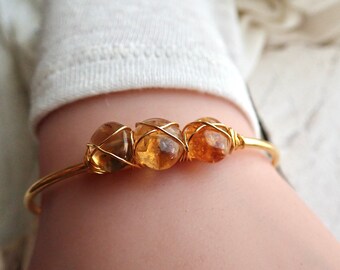 Citrine Cuff Bracelet,Raw Citrine Bracelet, Tumbled Citrine Cuff Bracelet,Citrine Jewelry, November Birthstone Gift,Multi Crystal Bracelet