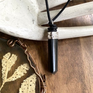 Black Tourmaline Pendant Necklace, Cord Pendant Necklace, Mens Leather Necklace, Man Necklace, Black Stone Cord Necklace, Mens Jewelry