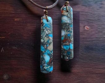 Ciondolo in pietra di diaspro oceanico, collana da uomo in pietra naturale marrone-nera terrosa, robusta collana da uomo in pelle con pietra, regalo per la festa del papà e del marito.