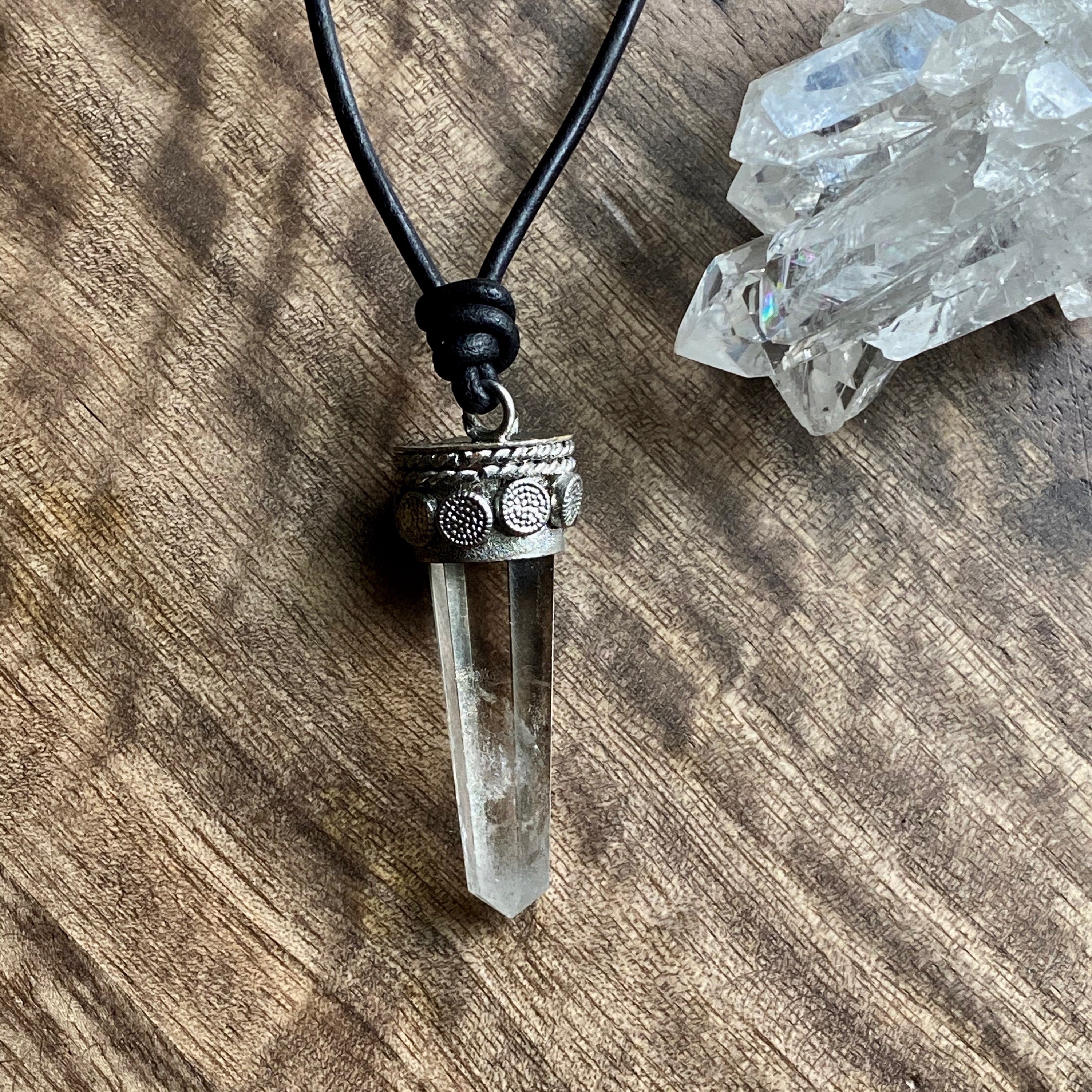 Mens Crystal Pendant Necklace,Men's Necklace,man Stone Necklace,Mens Leather Necklace,Himalayan Quartz Necklace,Mens Boho Jewelry