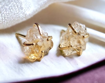 Raw Citrine Studs Earrings, Natural Gemstone Post Earring,November Birthstone Gift,Rough Crystal Earrings,Raw Stone Earrings,Citrine Jewelry