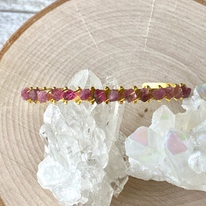 Dainty Gemstone Cuff Bracelet, Pink Tourmaline Bracelet, Natural Gemstone Bangle, Pink Crystal Bracelet, Gift for Gem Lovers, Gift for Girls image 5