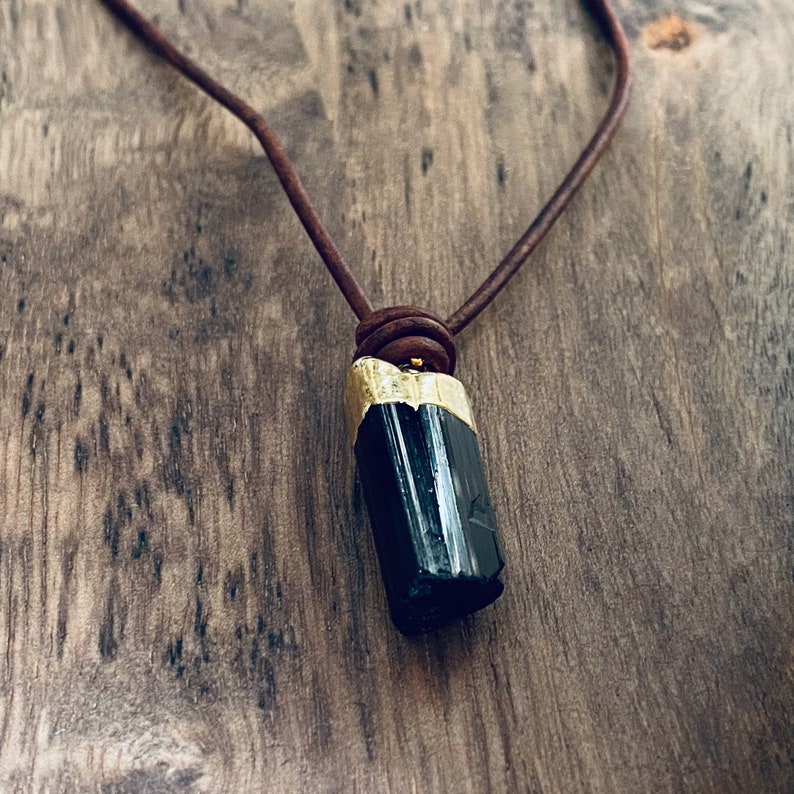 Men/'s Leather Necklace,Black Tourmaline Necklace,Mens Stone Necklace,Black Tourmaline Pendant,Man Necklace,Black Stone Necklace,Mens Jewelry
