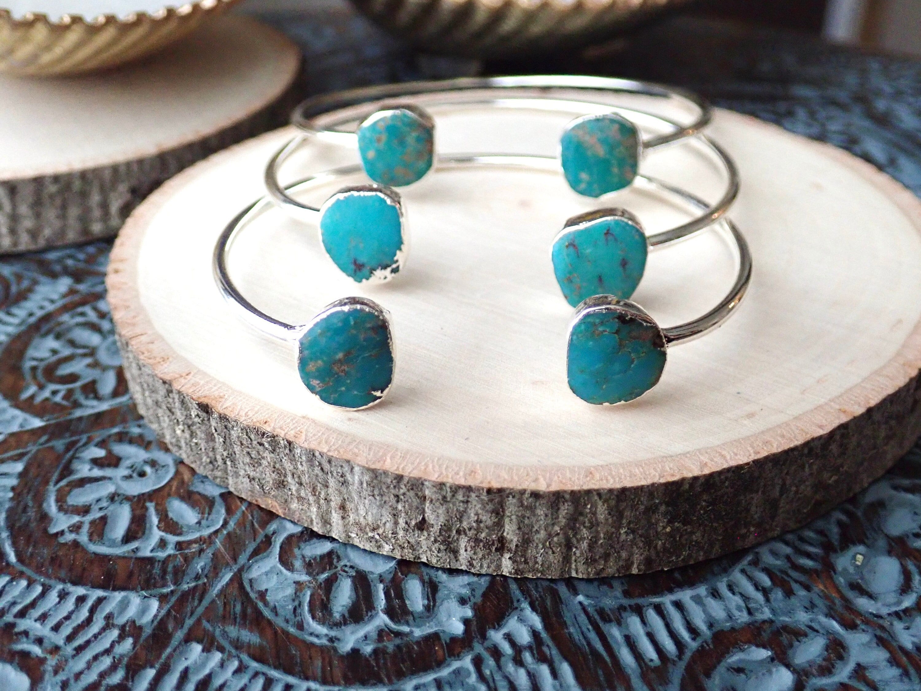 ブレスレット Crystal and Turquoise Cuff Bracelet Natural Turquoise Cuff Bracelet, Turquoise Adjustable Bangle
