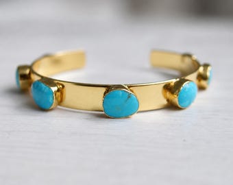 Turquoise Cuff Bracelet,Turquoise Bracelet,Turquoise Jewelry,Multi Stone Bracelet, Boho Turquoise Bangle Cuff, December Birthstone Gift