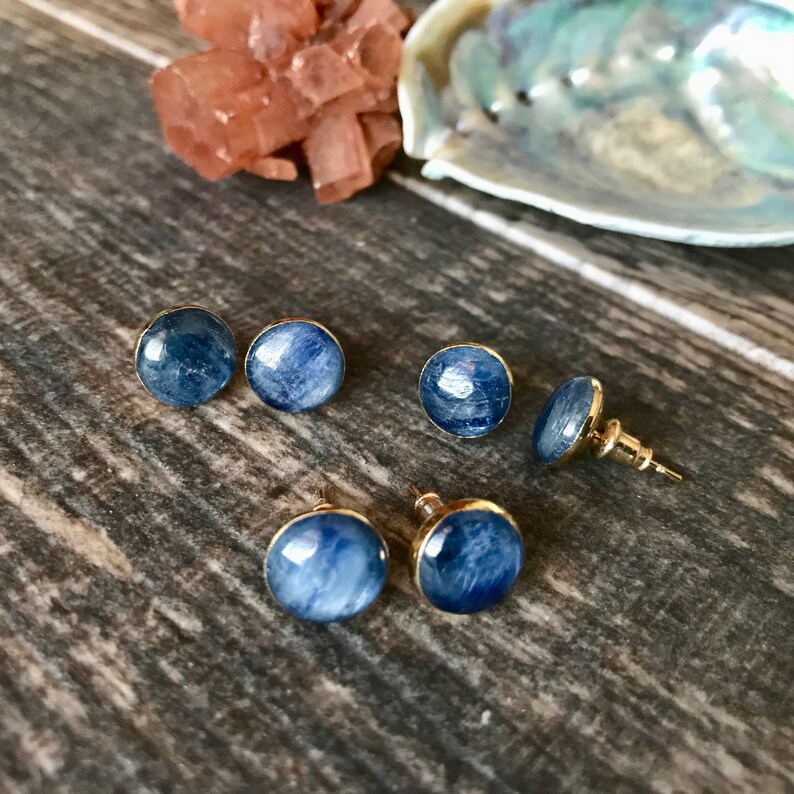 Kyanite Studs Earrings Blue Stone Stud Earrings Blue Crystal Etsy