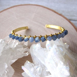 Sapphire Bracelet,Raw Sapphire Bracelet,Rough Sapphire Cuff,Sapphire Bangle,Raw Stone Braclet,Blue Gemstone Bracelet,Birthstone Jewelry image 7