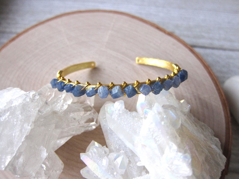 Sapphire Bracelet,Raw Sapphire Bracelet,Rough Sapphire Cuff,Sapphire Bangle,Raw Stone Braclet,Blue Gemstone Bracelet,Birthstone Jewelry image 7