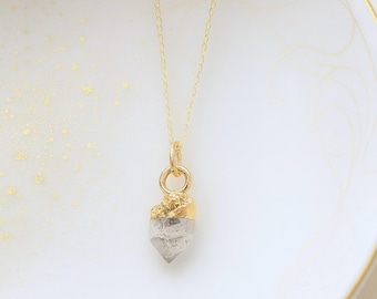 Raw Herkimer Diamond Pendant Necklace, April Birthstone Gift, Clear Crystal Charm Necklace, Herkimer Jewelry, Delicate Layering Necklace