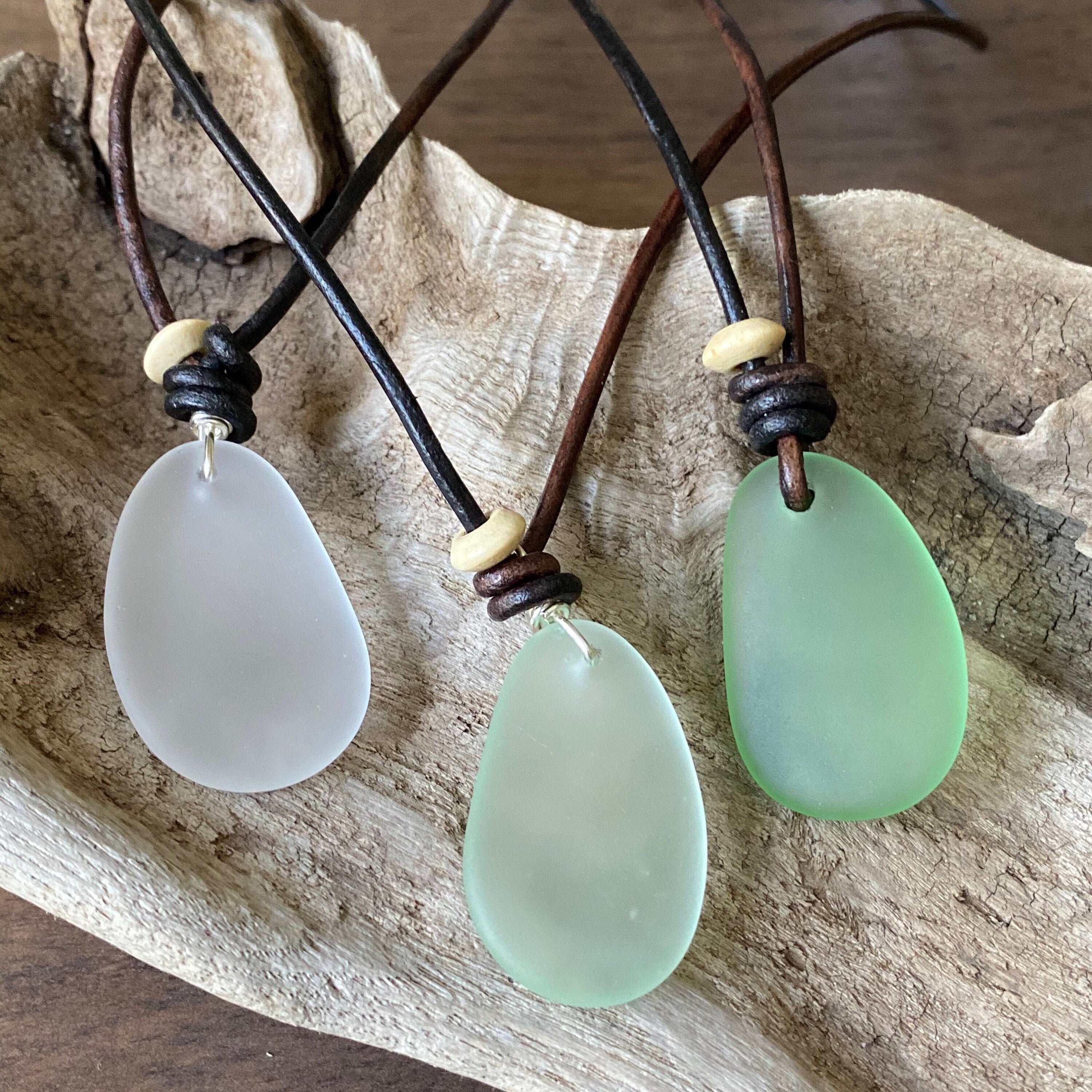Sea Glass Necklace Cord Pendant Necklace Beach Glass - Etsy