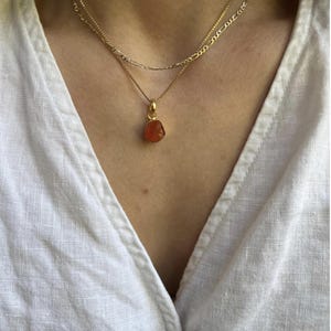 Carnelian Necklace, Carnelian Pendant Necklace,Carnelian Jewelry,Orange Crystal Necklace,Raw Carnelian Necklace,Real Gold Carnelian Necklace image 4