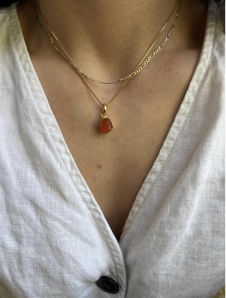 Carnelian Necklace, Carnelian Pendant Necklace,Carnelian Jewelry,Orange Crystal Necklace,Raw Carnelian Necklace,Real Gold Carnelian Necklace image 4