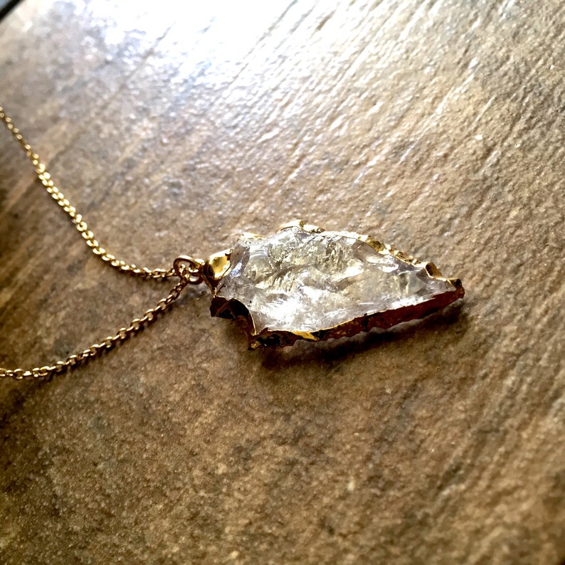 Raw Stone Necklace, Raw Crystal Necklace, Arrowhead Necklace, Boho Layering Necklace, Gold Arrowhead Necklace, Clear Crystal Arrowhead Gold image 6