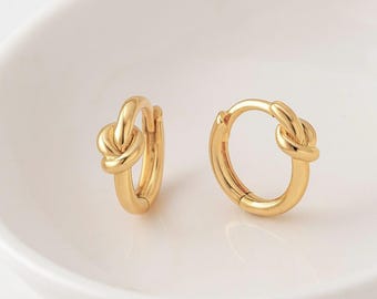 Gold Knot Hoop Earrings 18k Gold Vermeil Sterling Silver, Small Gold Love Knot Hoops, Gold Huggie Hoops, Minimalist Small Hoop Earrings