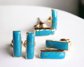 Turquoise Stud Earrings, Gemstone Bar Earrings, Turquoise Earrings Gold, Dainty Turquoise Posts, Turquoise Jewelry, December Birthstone Gift