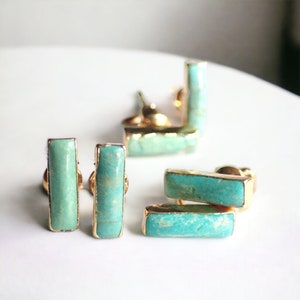 Turquoise Stud Earrings, Gemstone Bar Earrings, Turquoise Earrings Gold, Dainty Turquoise Posts, Turquoise Jewelry, December Birthstone Gift