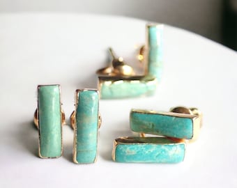 GENUINE Turquoise Studs Earrings, Gemstone Bar Earrings,Turquoise Earrings Gold,Turquoise Post Earring,Turquoise Jewelry,December Birthstone