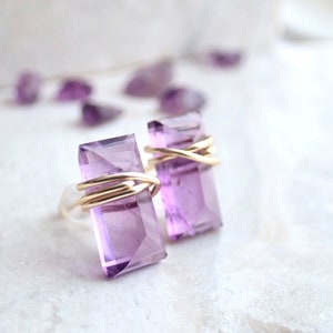 Amethyst Stud Earrings, Minimal Crystal Bar Earring, Wire Wrapped Gemstone ,Amethyst Jewelry,Sterling Silver Studs image 8