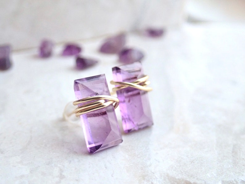 Amethyst Stud Earrings, Minimal Crystal Bar Earring, Wire Wrapped Gemstone ,Amethyst Jewelry,Sterling Silver Studs image 8