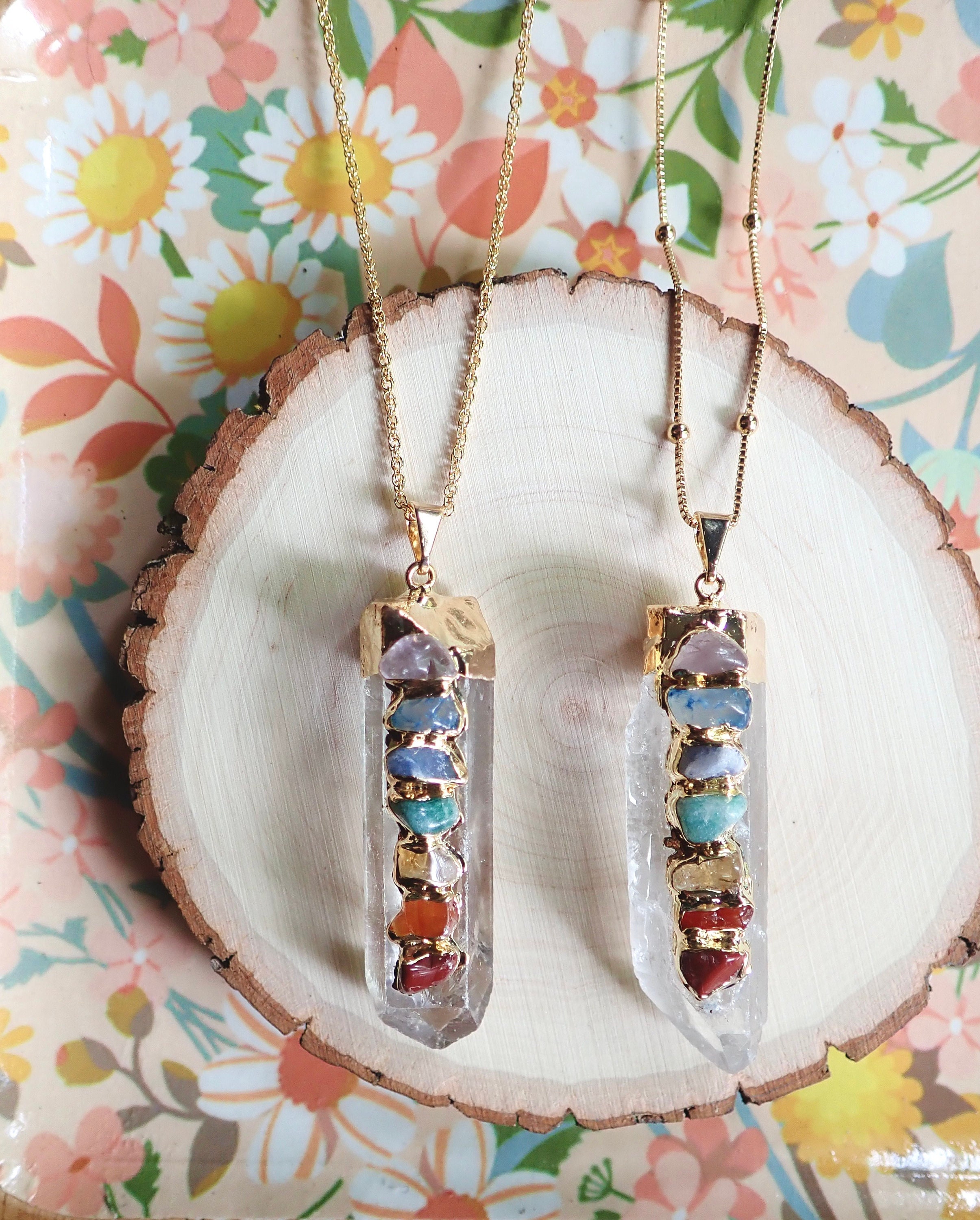 Chakra Necklace, Healing Crystal Necklace,quartz Chakra Pendant