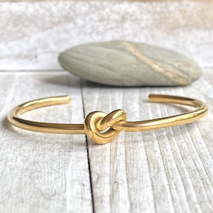 Minimalist Gold Knot Cuff Bangle Bracelet, Tie Friendship Knot Bridesmaids Bracelet