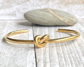 Minimalist Gold Knot Cuff Bangle Bracelet, Tie Friendship Knot Bridesmaids Bracelet